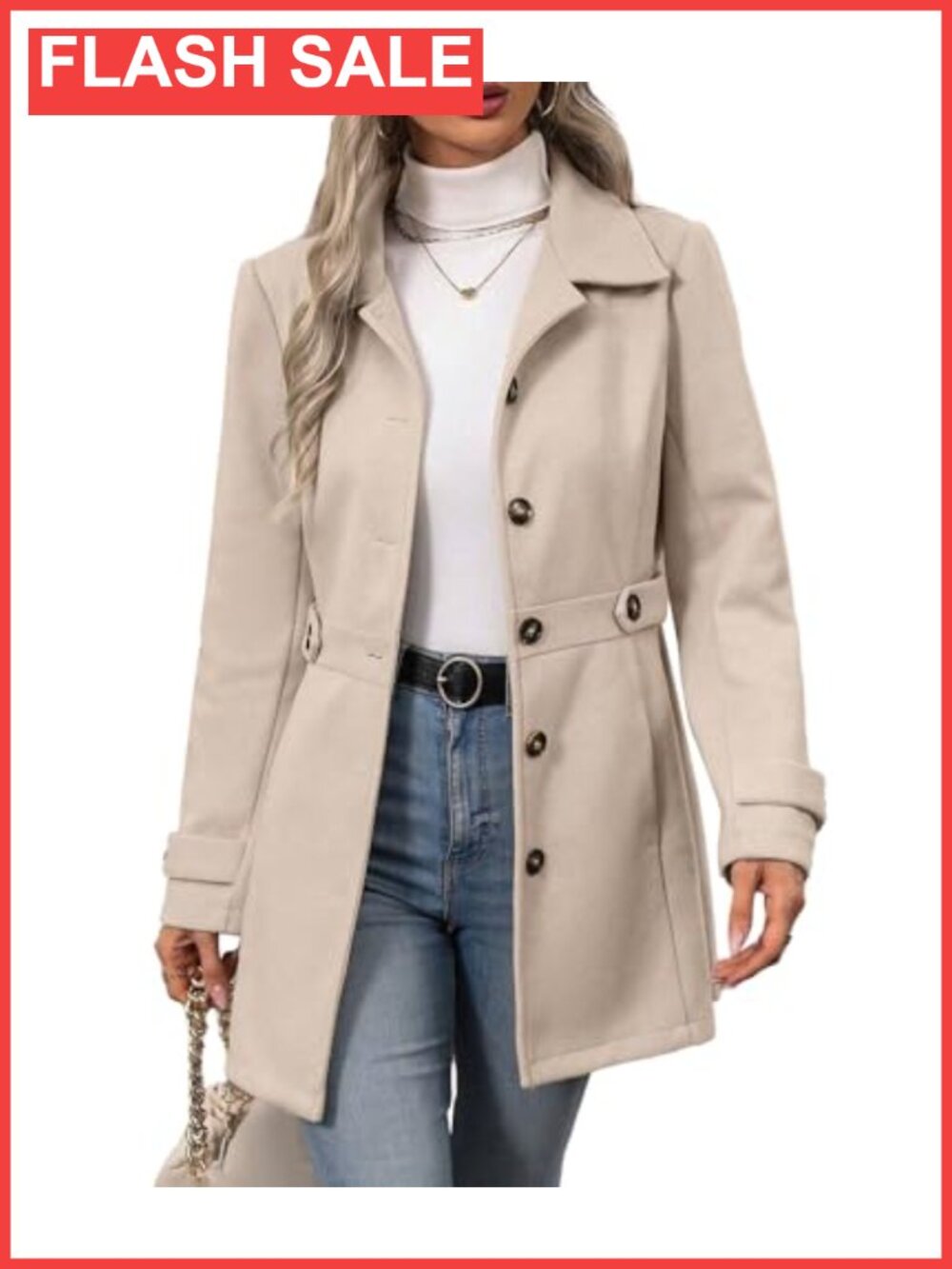 Women's Winter Slim Fit Wool Blend Pea Coat Button Front Pockets